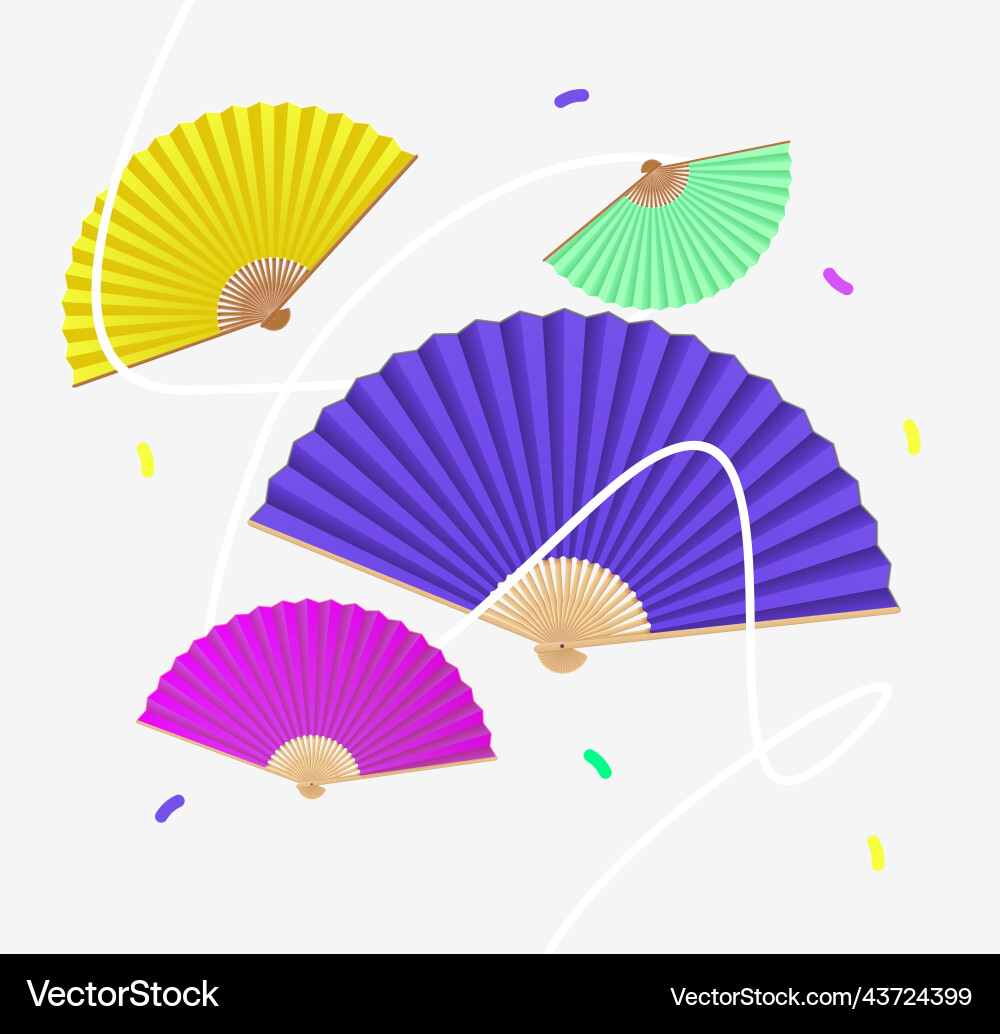 Realistic detailed 3d vibrant color hand fans Realistic detailed 3d vibrant color hand fans vector image