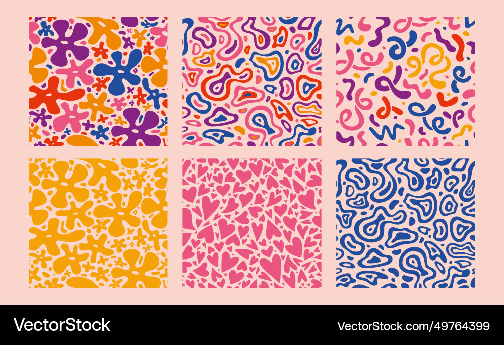 Seamless patterns set with abstract fluid shapes Seamless patterns set with abstract fluid shapes Vector Image