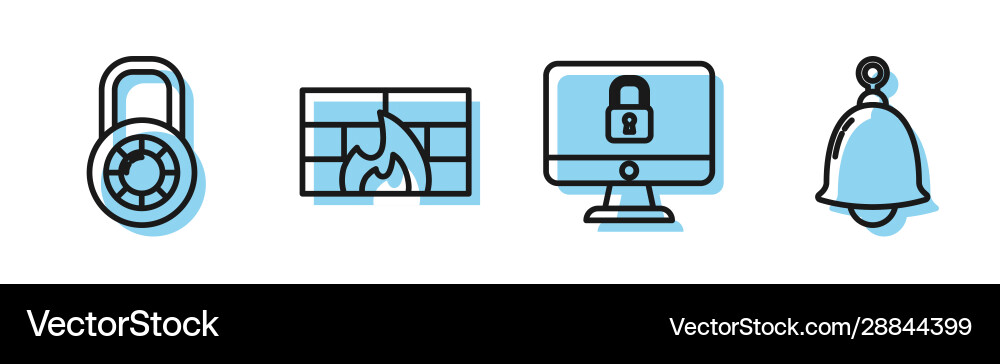 Set line lock on computer monitor screen safe Set line lock on computer monitor screen safe vector image