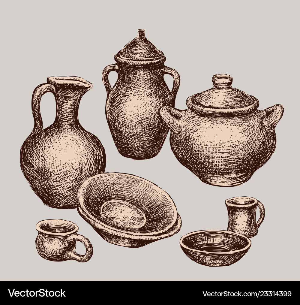Set of different clayware vector image