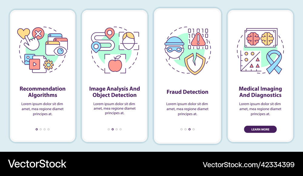 Use of machine learning onboarding mobile app Use of machine learning onboarding mobile app Vector Image