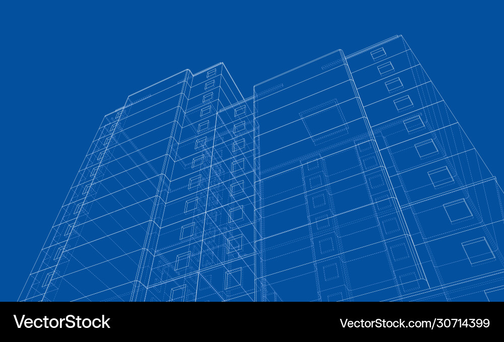 Wire-frame model a multi-storey building Vector Image