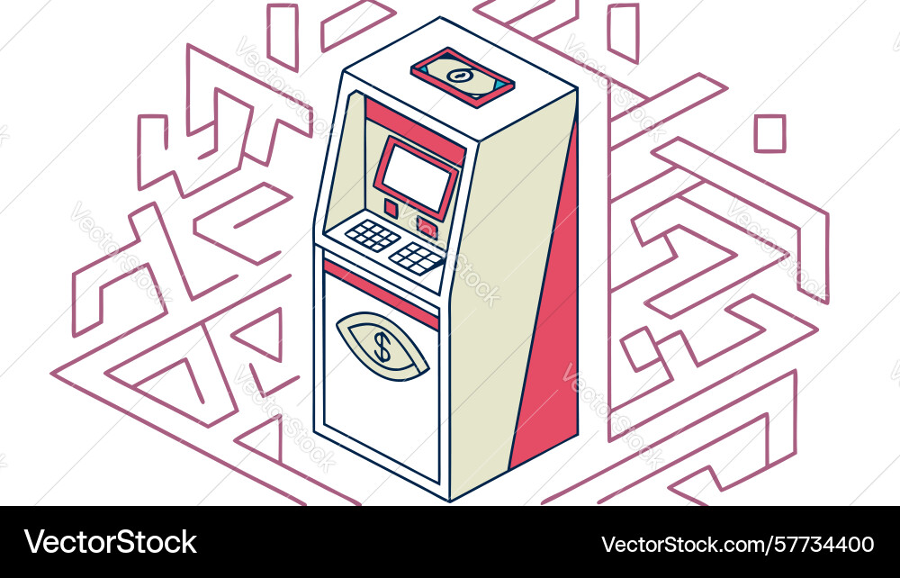 Atm machine with maze background design vector image