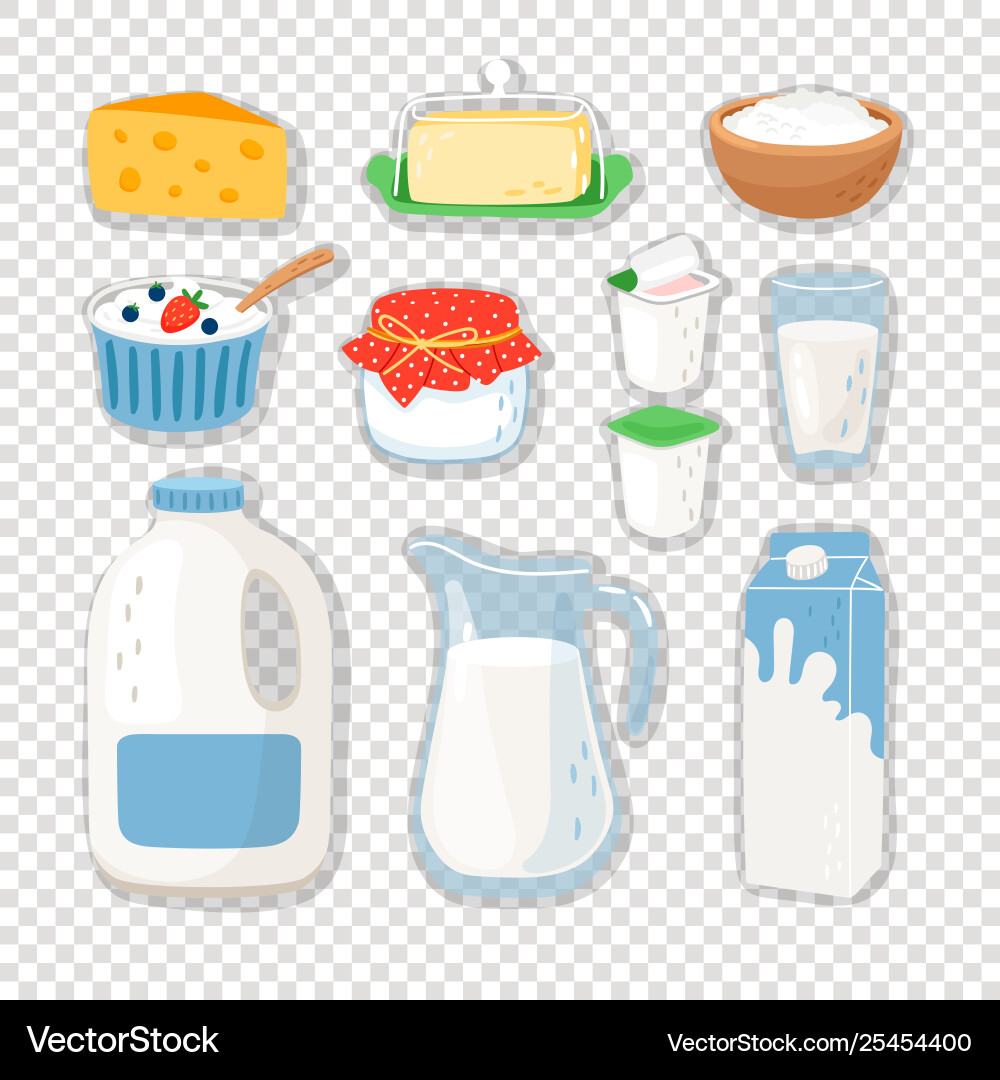 Cartoon dairy products on transparent Cartoon dairy products on transparent vector image
