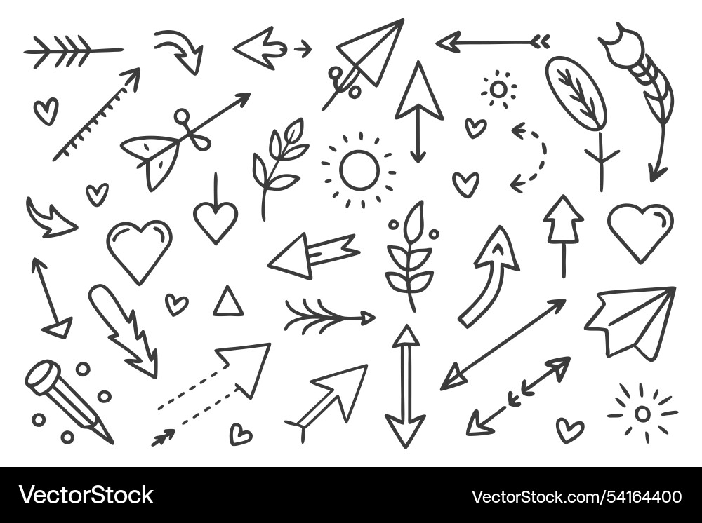 Doodle design elements hand drawn arrows Vector Image