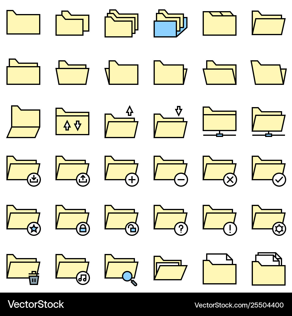 File and folder icon set filled editable outline vector image