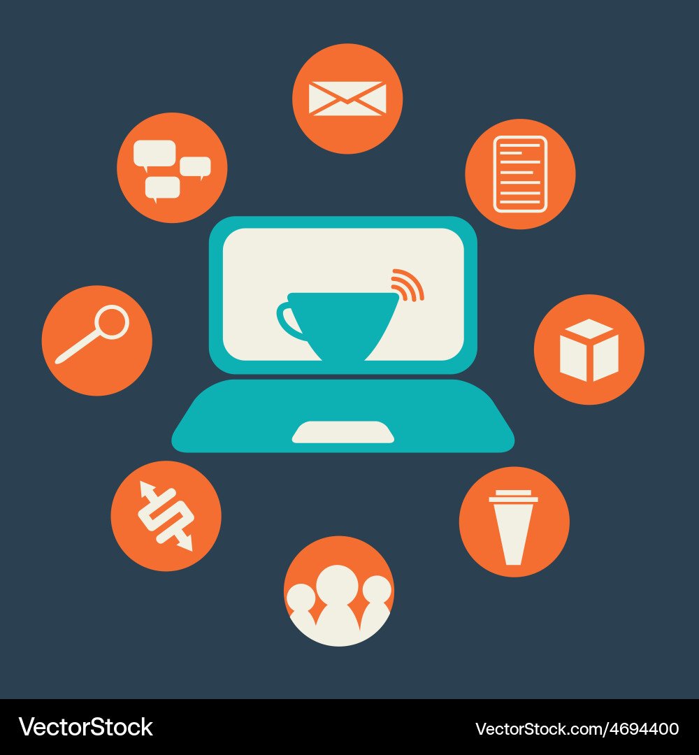 Internet cafe flat design with icon set Vector Image