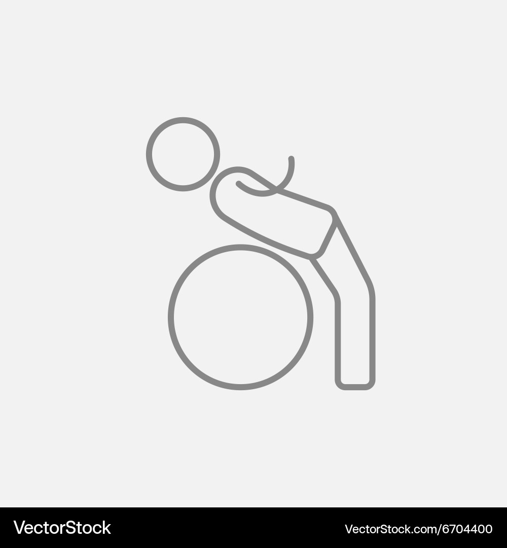 Man doing exercises lying on gym ball line icon vector image