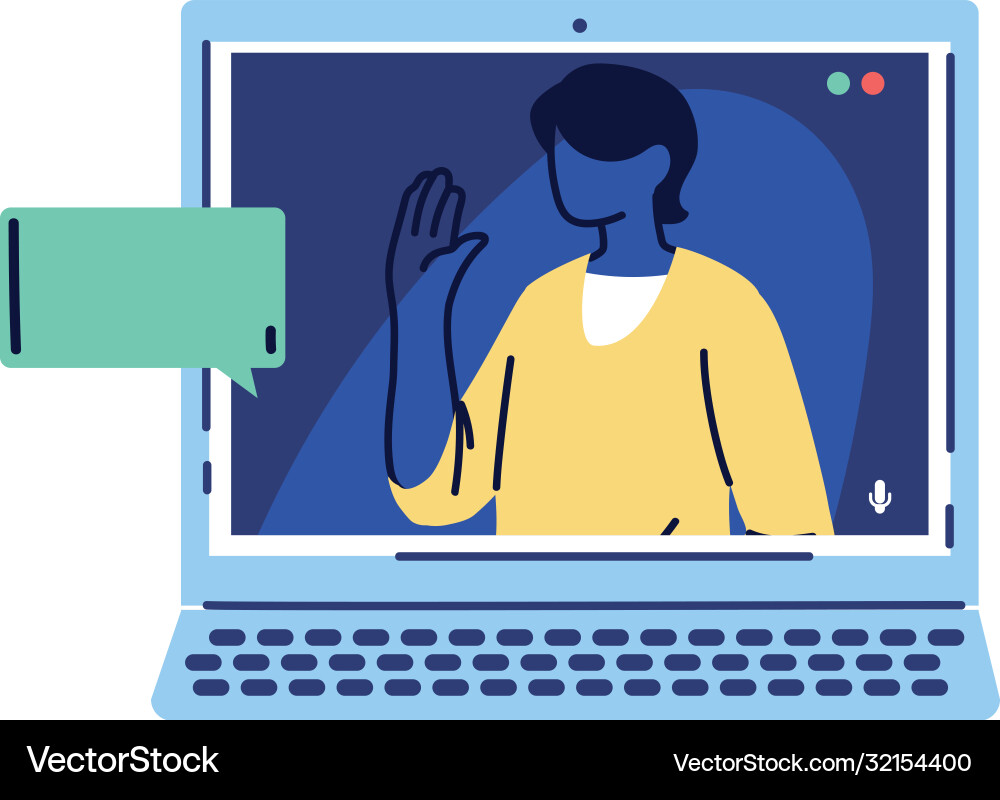 Man on video call with chat computer vector image