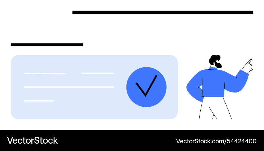 Man pointing beside highlighted checkmark Man pointing beside highlighted checkmark vector image