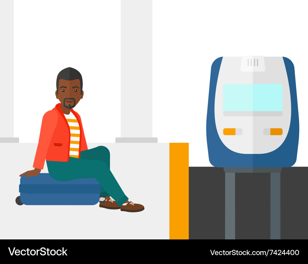 Man sitting on railway platform vector image
