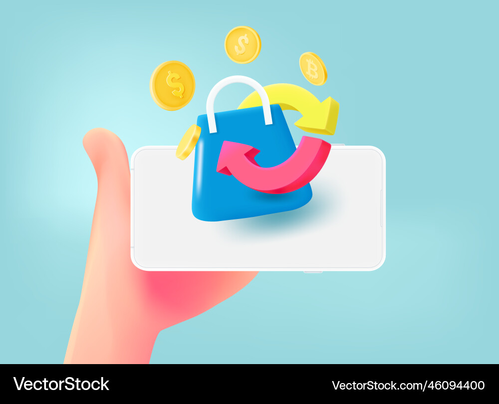 Man using tablet computer for online shopping 3d Man using tablet computer for online shopping 3d vector image
