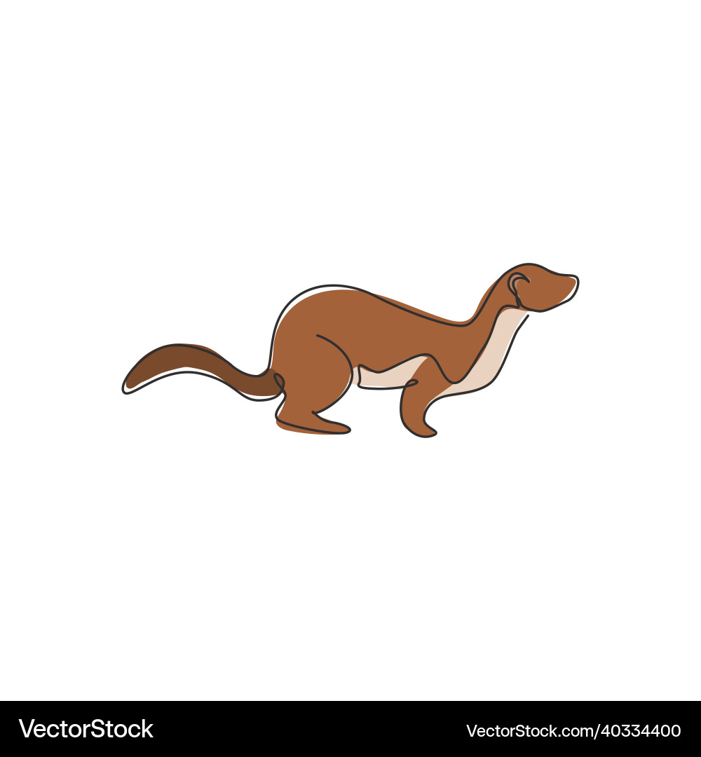 One continuous line drawing of funny weasel Vector Image