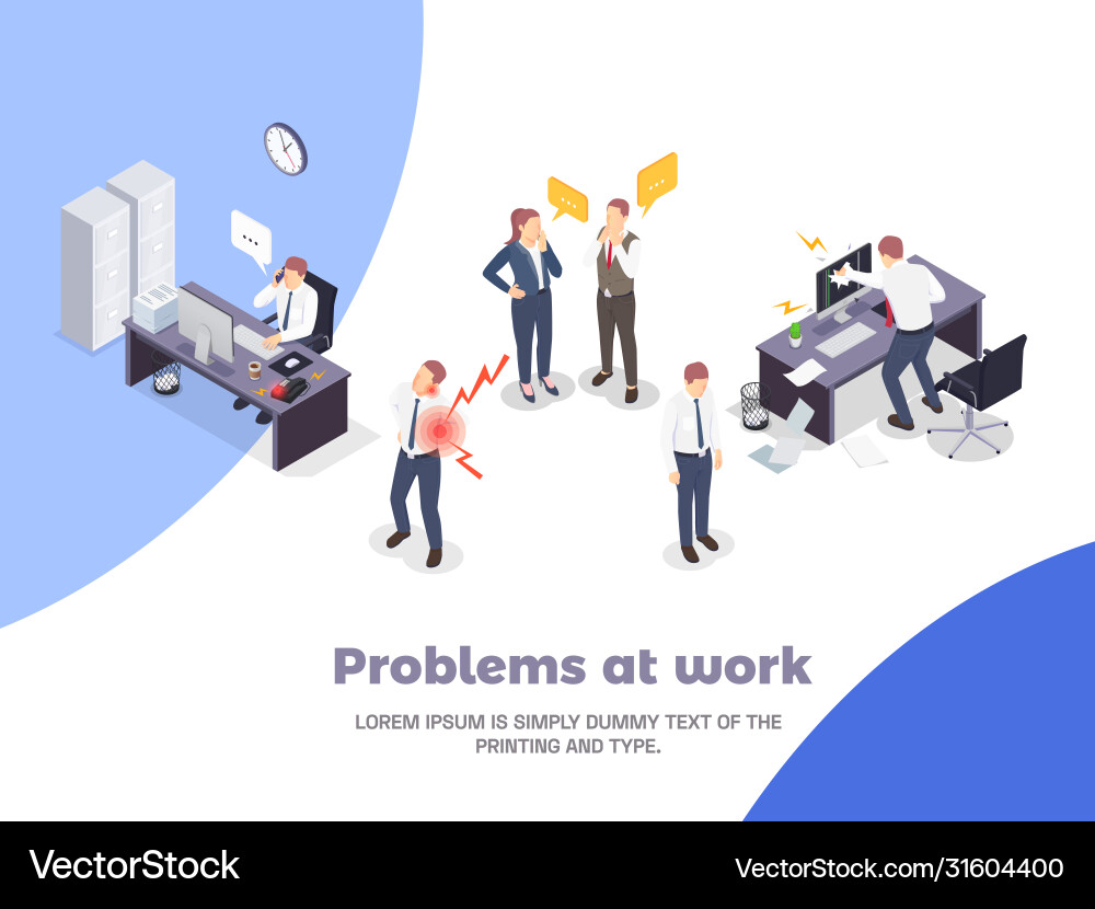Problem situations at work isometric concept vector image