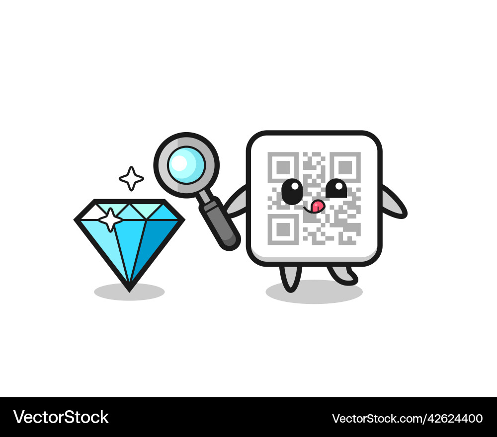 Qr code mascot is checking the authenticity Qr code mascot is checking the authenticity vector image