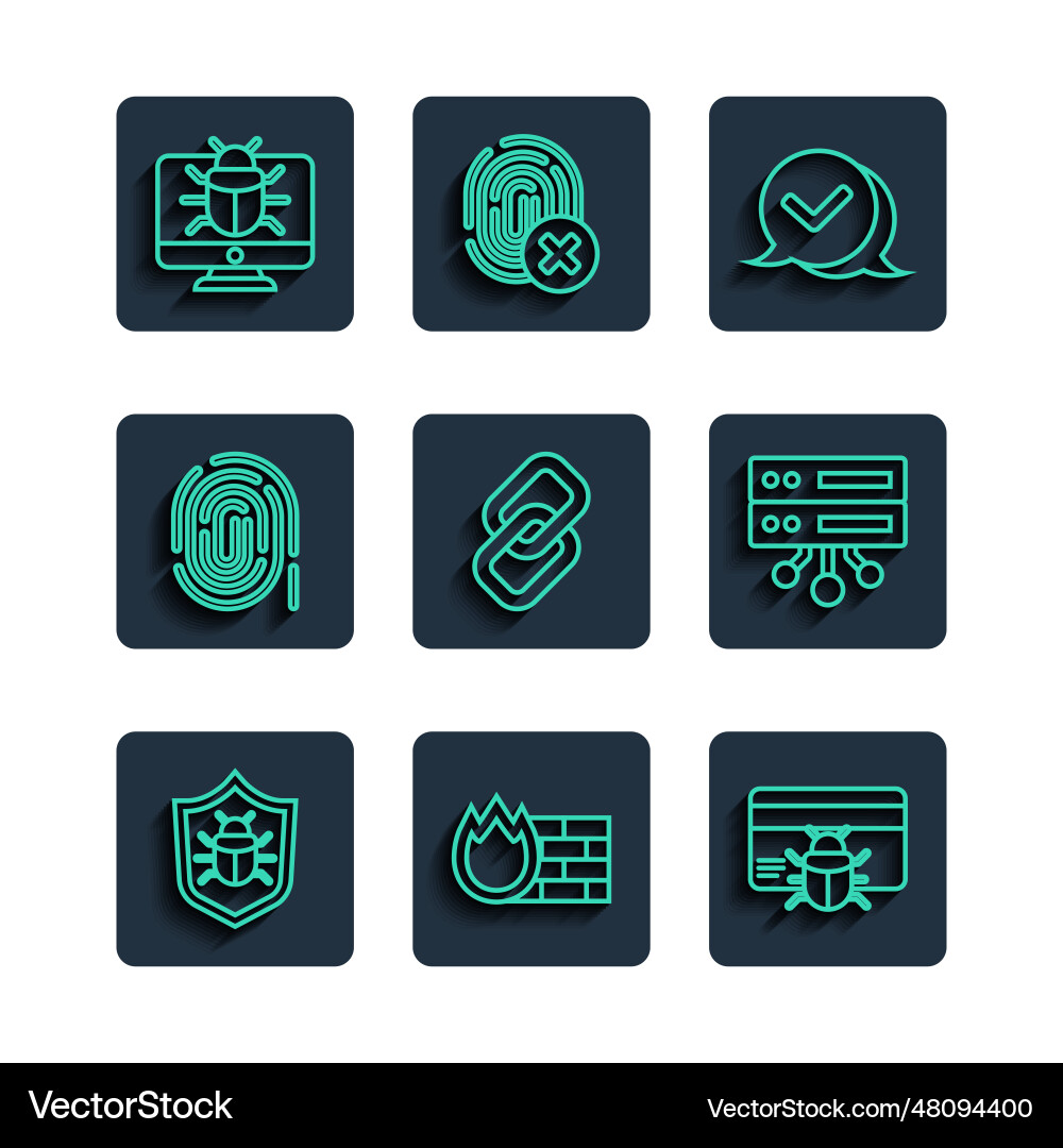 Set line system bug firewall security wall Vector Image