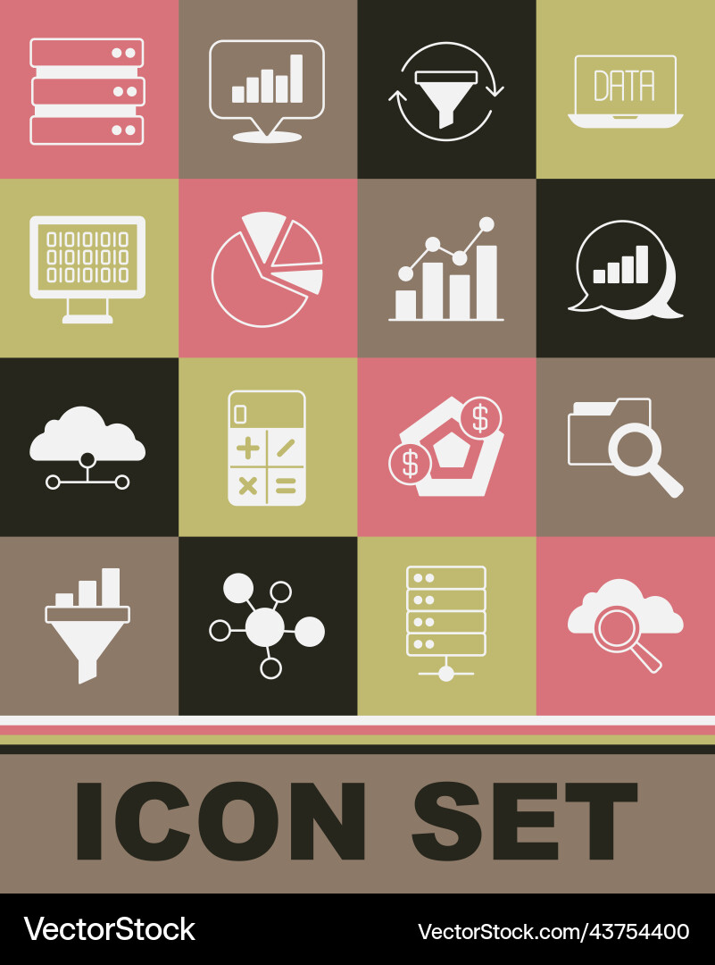 Set search cloud computing with folder pie chart Set search cloud computing with folder pie chart Vector Image