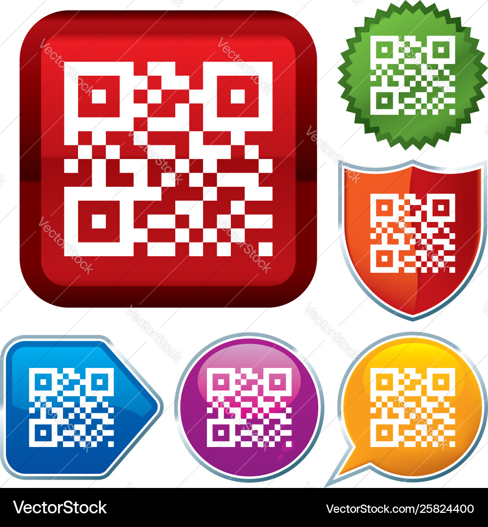 Set shiny icon series on buttons qr code Vector Image