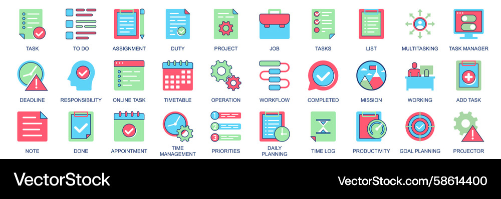 Task Icon Set - Flat Color Vector Image
