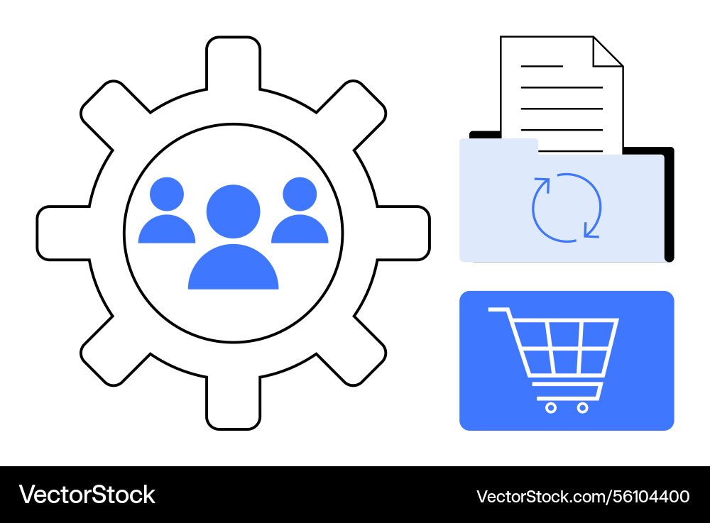 Teamwork file synchronization and e-commerce Vector Image