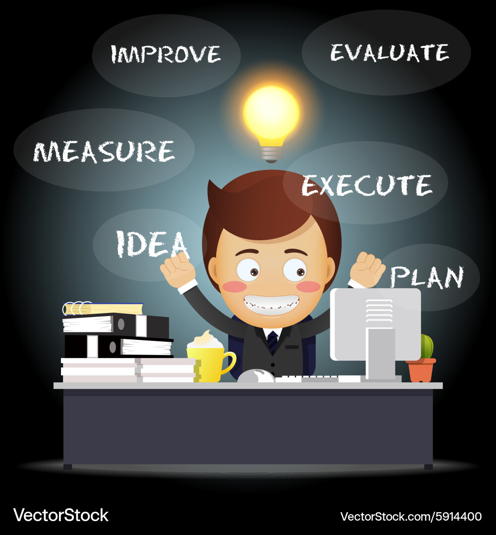 Thinking man with idea bulb working on computer Vector Image