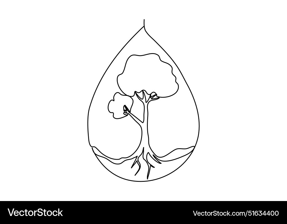 Tree in a drop of water one line drawing Tree in a drop of water one line drawing vector image
