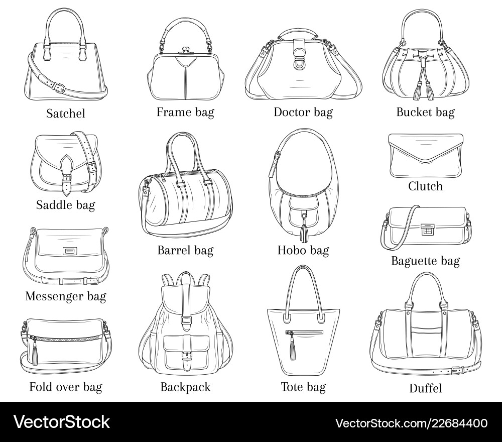 Women fashion handbags collection sketch vector image