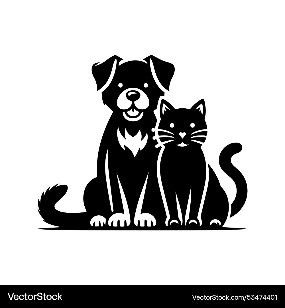 Cat and Dog Friendship Icon Vector Image