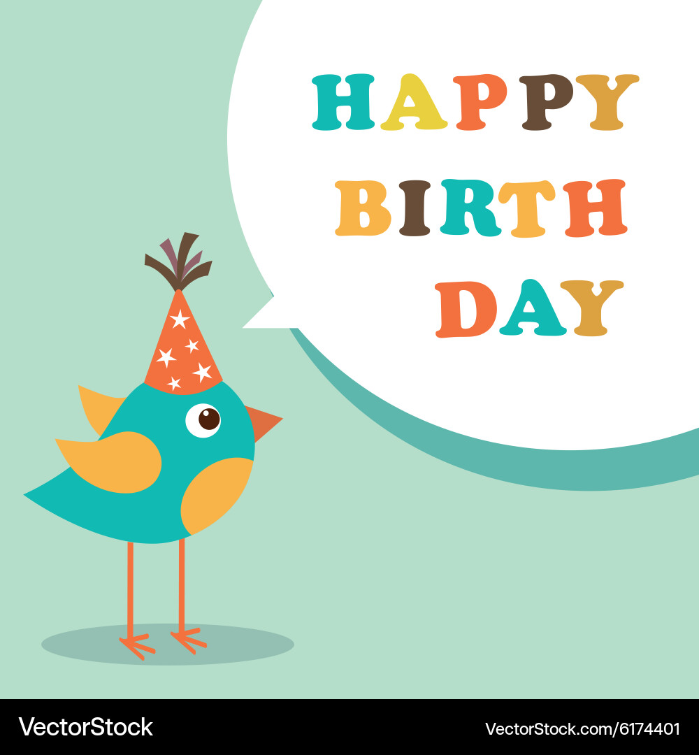 Cheerful Birthday Card with Bird Vector Image