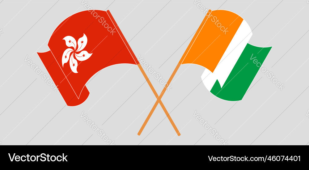 Crossed and waving flags of hong kong Vector Image