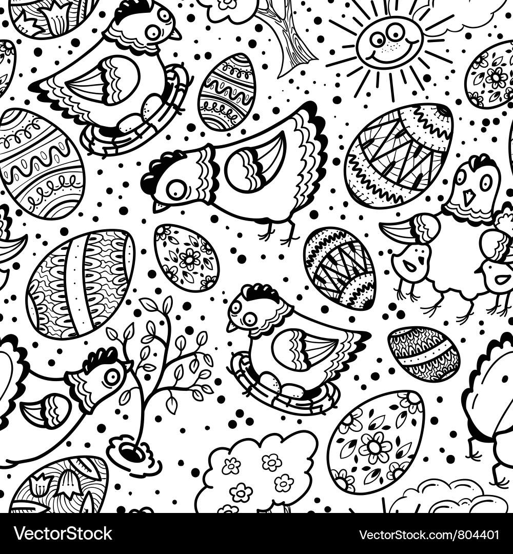 Easter Seamless Pattern - Floral & Chick Vector Image