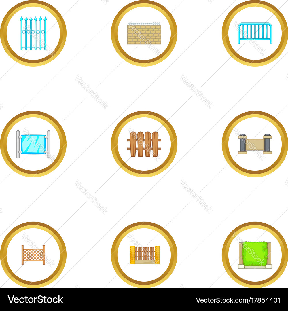 Fence design element icons set cartoon style Vector Image