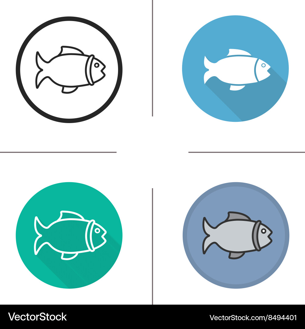 Fish flat design linear and color icons set Vector Image