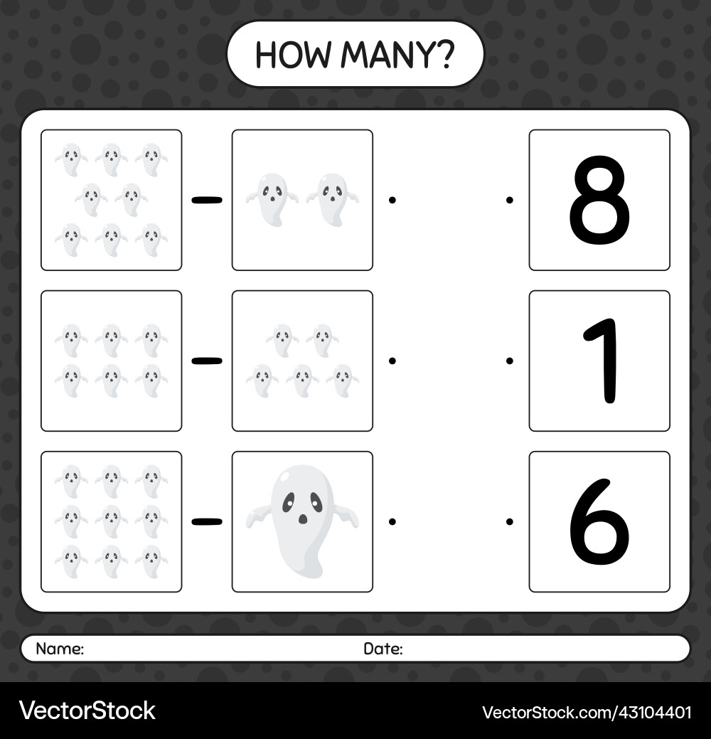 How many counting game with ghost worksheet How many counting game with ghost worksheet Vector Image