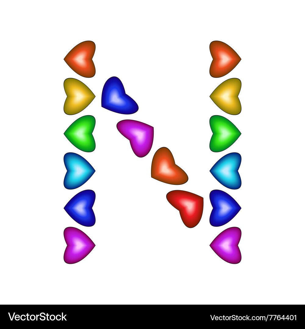 Letter n made of multicolored hearts – Royalty-Free Vector | VectorStock, image size:1000x1080