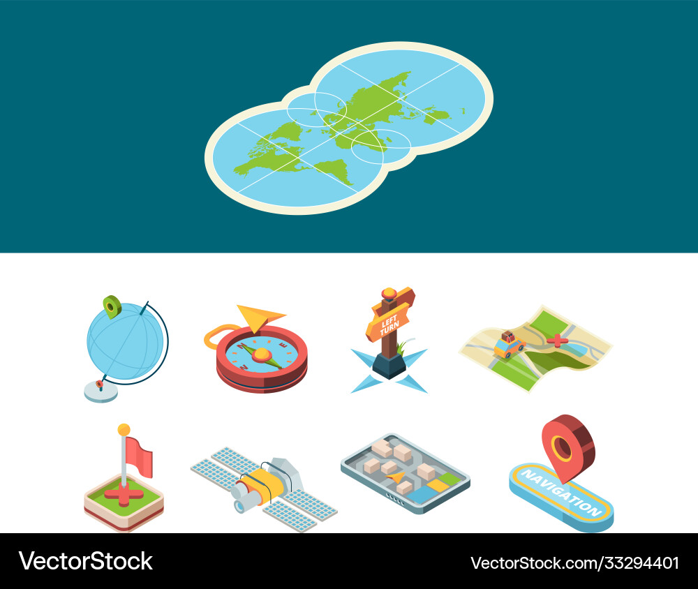 Navigation isometric icon map road smart Navigation isometric icon map road smart vector image