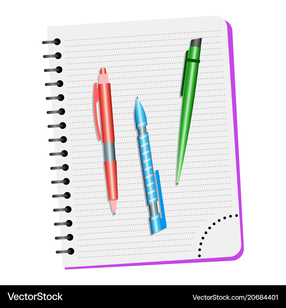 Notebook and three pens vector image
