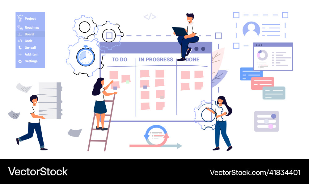 Scrum task board agile organizer analyzing process Scrum task board agile organizer analyzing process vector image