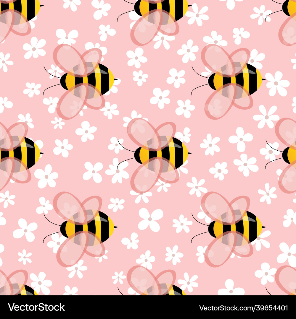 Seamless pattern with bees and flowers on color Seamless pattern with bees and flowers on color vector image