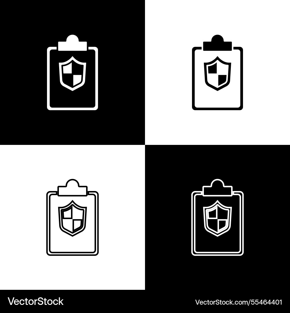 Set document with shield icon isolated on black Set document with shield icon isolated on black vector image