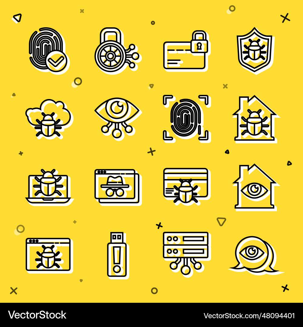 Set line eye scan house with system bug vector image