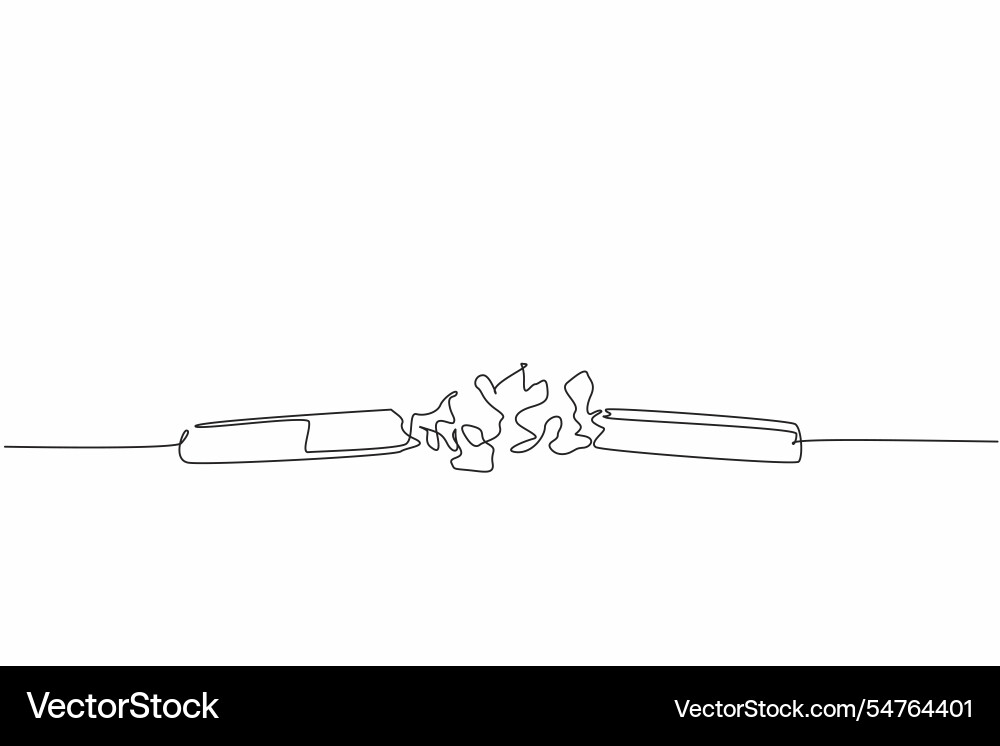 Single continuous line drawing cigarette broken Single continuous line drawing cigarette broken vector image