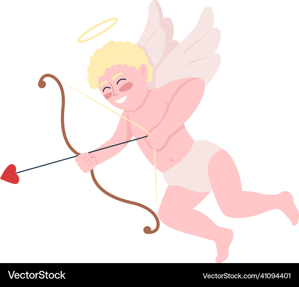 Smiling cupid with bow and arrows flat color Smiling cupid with bow and arrows flat color vector image