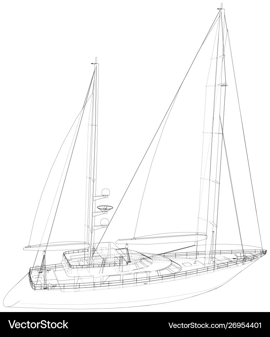 Technical Yacht Wireframe Rendering vector image