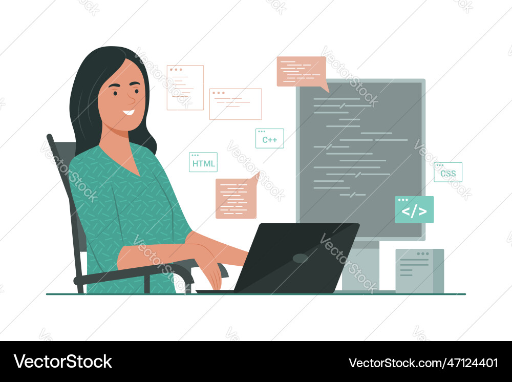 Woman Coding Software Development vector image