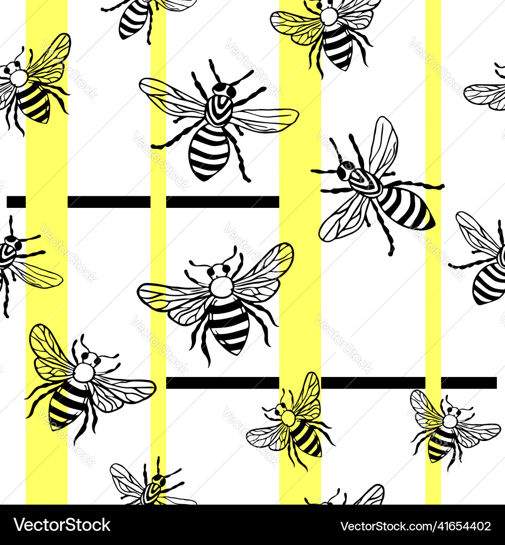 Bees seamless endless pattern with yellow Bees seamless endless pattern with yellow vector image