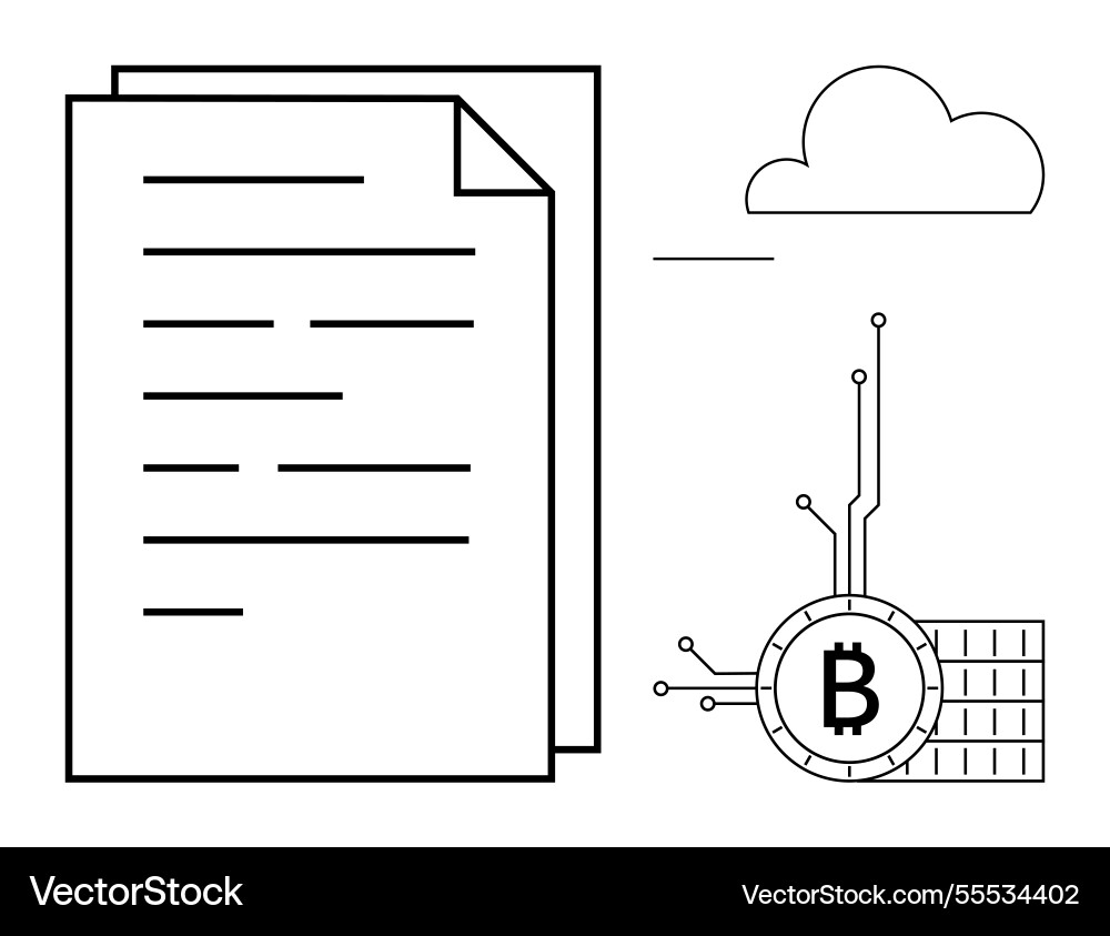 Digital document with bitcoin symbol cloud simple Digital document with bitcoin symbol cloud simple vector image
