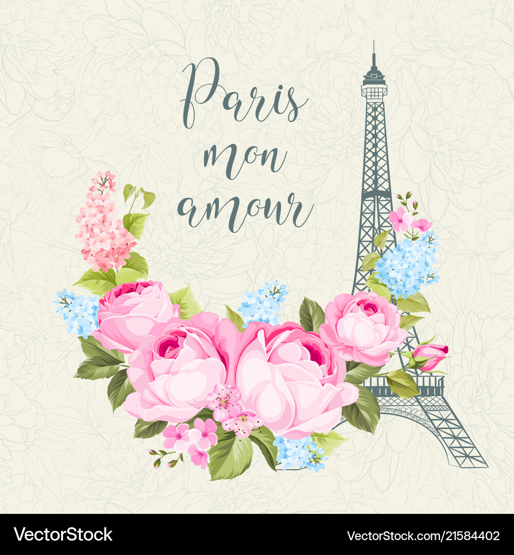 Eiffel tower symbol with spring flowers Eiffel tower symbol with spring flowers vector image