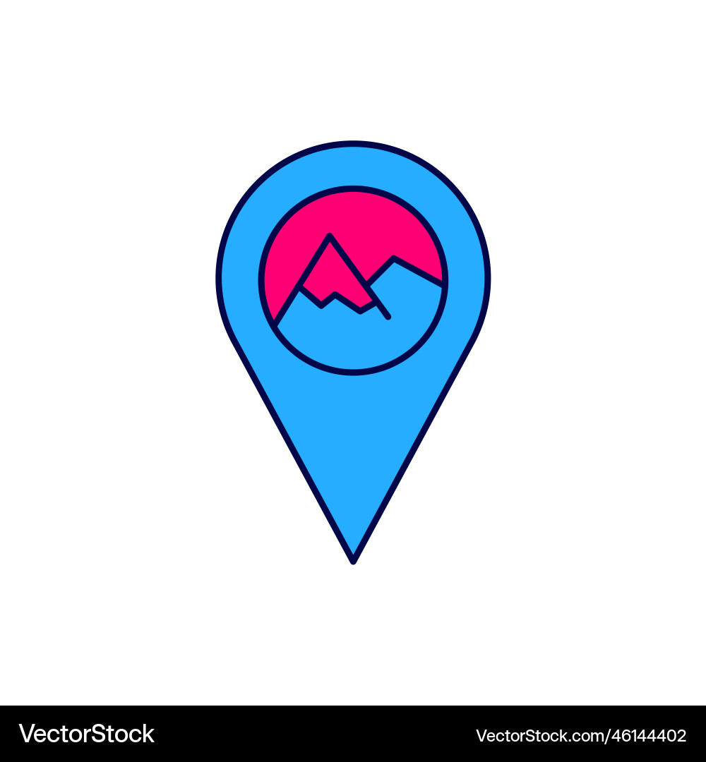 Filled outline map pointer with mountain icon Filled outline map pointer with mountain icon Vector Image