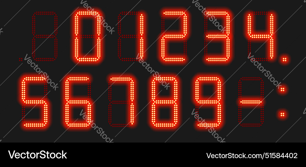Glowing red seven segment dotted led display vector image